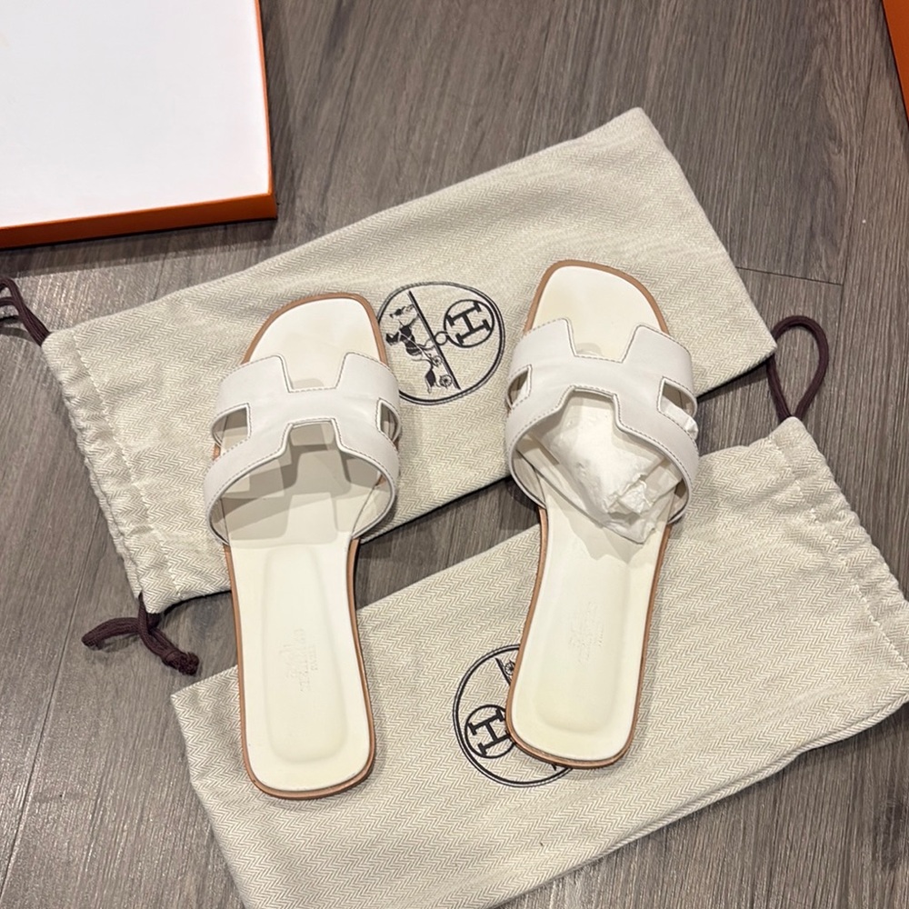 Hermes White Oran Sandals
